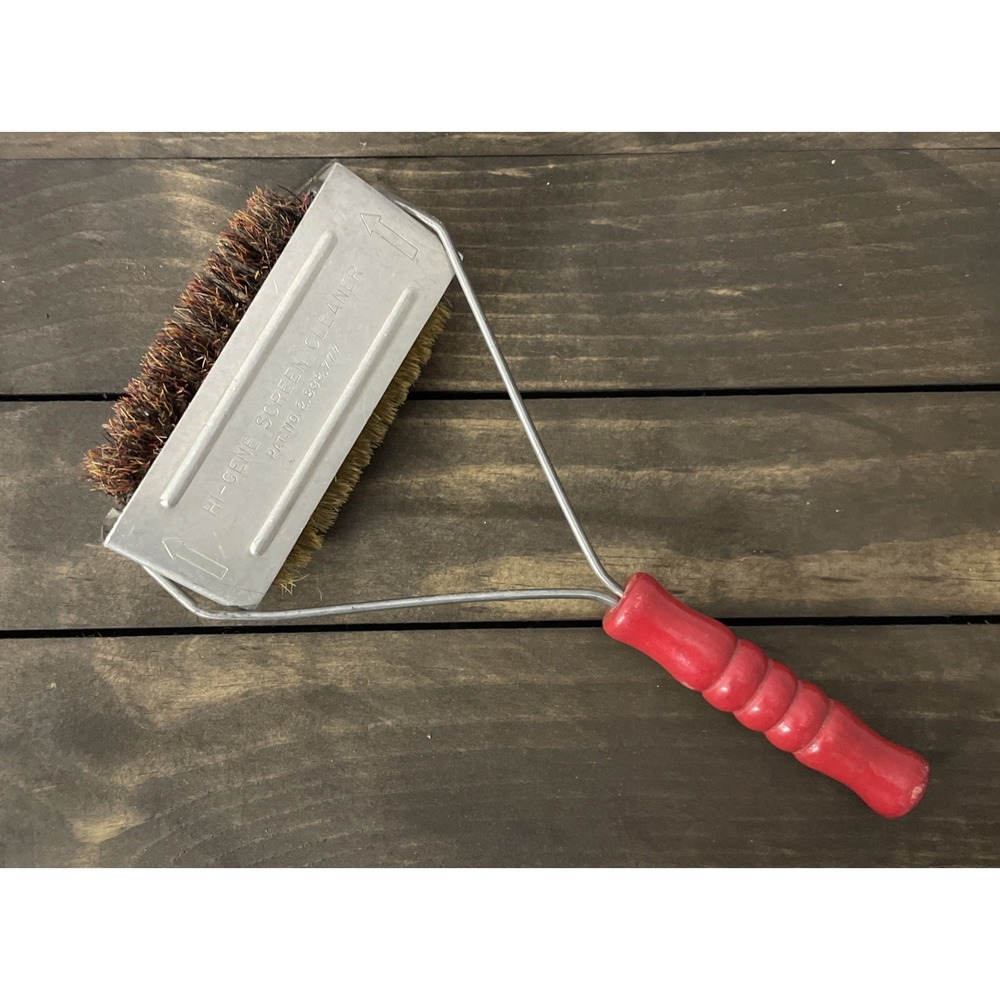 Hi - Gene Screen Door Window Cleaner Brush vintage red wood handle